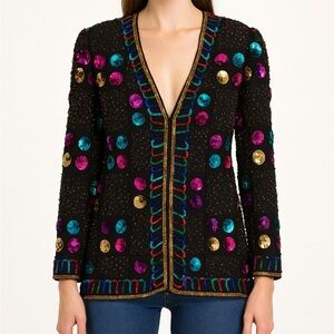 Vintage 100% Silk Sequin Beaded Jacket Size Small | Rare Holiday Statement Piece